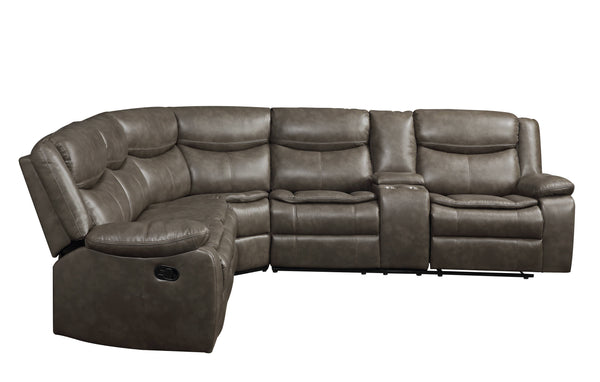 Tavin - Faux Leather Manual Recliner Sectional Sofa With Cupholder Console - Taupe