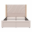 Modern Upholstered LED Bed Frame With Storage Drawers, Wingback Headboard, RGB Light