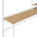 Full Size Loft Bed With Desk And Stool, With Open Style Wardrobe, Shelves And Cabinet - White
