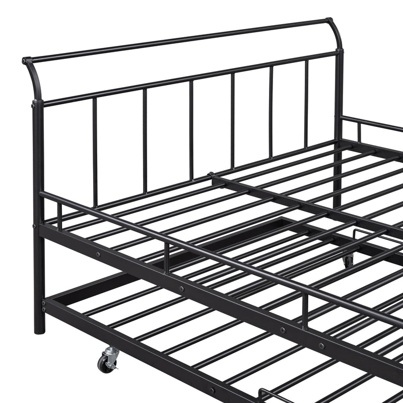 Metal Daybed With Curved Handle Design And Trundle