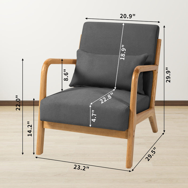 Leisure Chair With Solid Wood Armrest And Feet, Mid-Century Modern Accent Sofa, 1 Seat