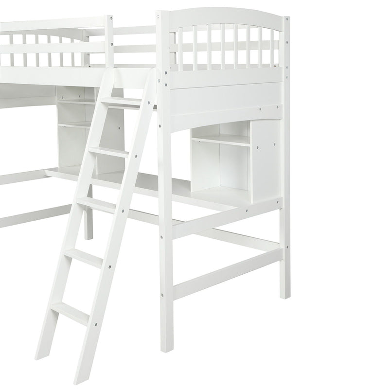Loft Bed With Storage Shelves, Desk And Ladder