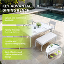 6 Piece Dining Set Modern Outdoor Patio Furniture, 4 Dining Chairs & 1 Dining Bench Sunbrella Fabric And 2 Tone Rectangle Table With Umbrella Hole - Matte White / Grayish