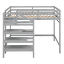 Full Size Loft Bed with Built-in Storage Staircase and Hanger for Clothes, Gray