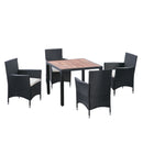 Outdoor Patio Wicker Dining Set With Acacia Wood Top
