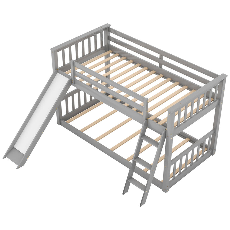 Twin Over Twin Bunk Bed With Convertible Slide And Ladder - Gray