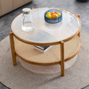 Modern Style Circular Double Layer Tea Table With Rattan Weave