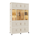 Portable Wardrobe Closet Storage Organizer With 17 Magnetic Doors, 17 Cubes, Hanging Rod & 6 Hangers - Creamy White