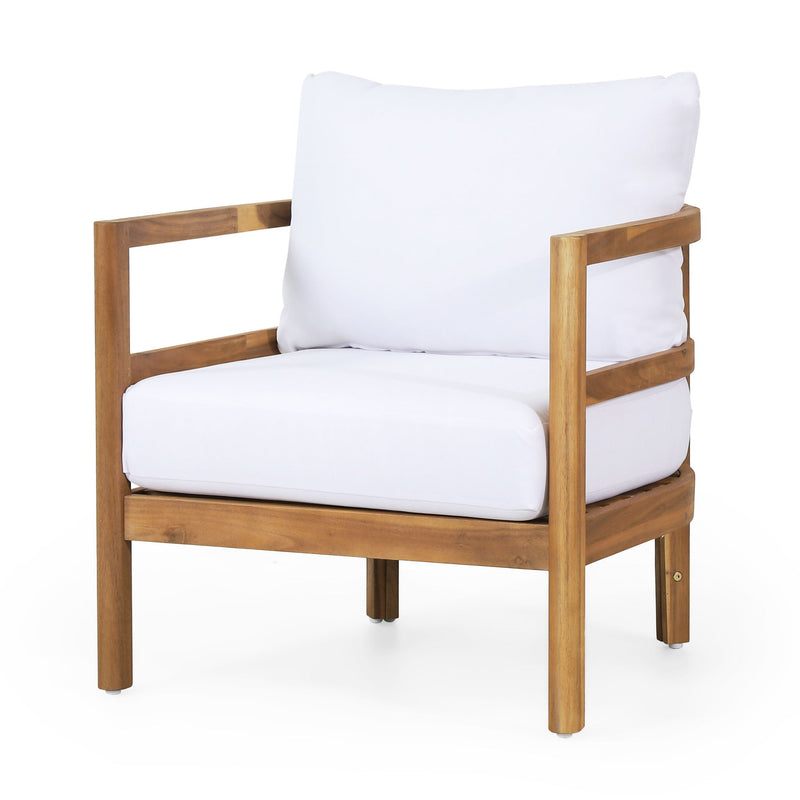 Outdoor Acacia Wood Patio Club Chair, Waterproof Thick Cushion, Deep Seating