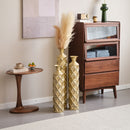 Metal Decorative Vase High Distress Metal Center Vase With 3D Triangle Pattern, (Set of 3) Vases For Home Decoration - Gold