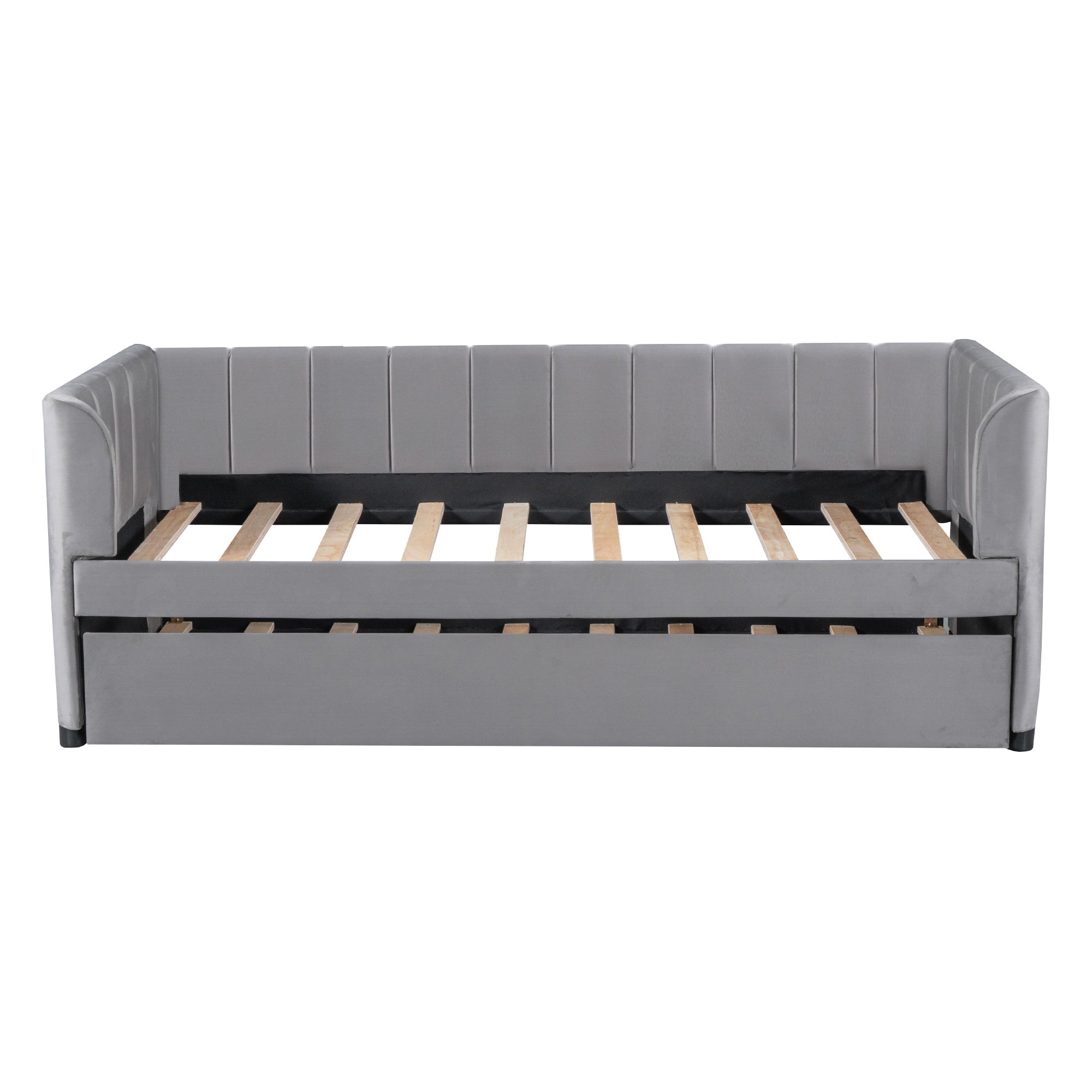 Twin Size Upholstered Daybed with Ergonomic Design Backrest and Trundle, Gray - Atlantic Fine Furniture Melbourne FL