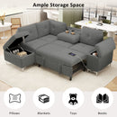 Versatile L Shaped Sofa Bed With Storage, Cup Holders, USB Ports Chenille