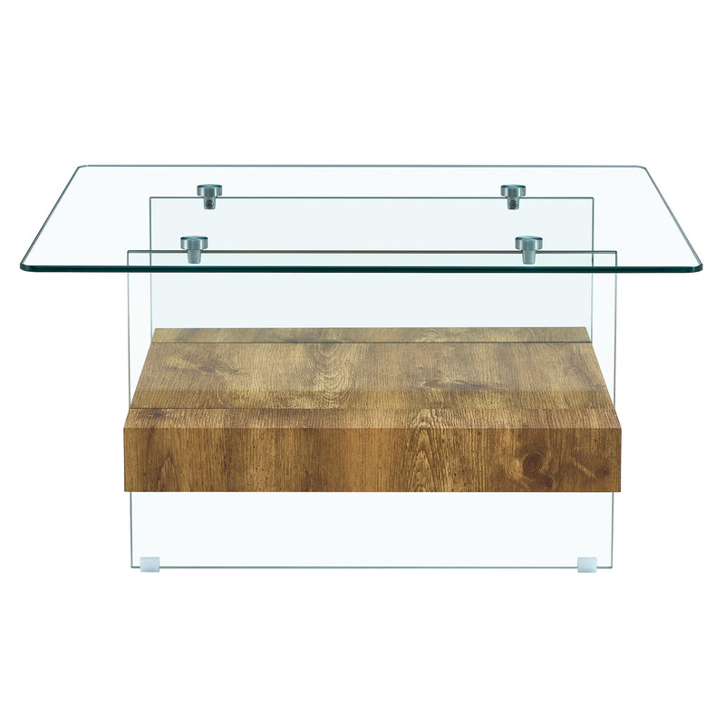Modern 2 Tier Square Coffee Table, Elegant Marble Pattern