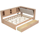 L-Shaped Daybed Corner Bed Under Bed Drawers With Storage Bookcase And Upholstered Headboard And USB Charging Ports