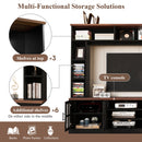 Wall Unit Entertainment Center With Bookshelves For TVs Up To 80", Tempered Glass Doors And Adjustable Shelves