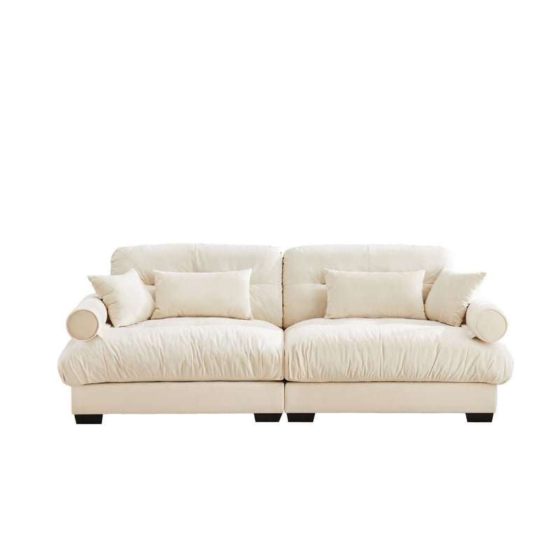 Modern Velvet Sofa With Bolstered Armrests And Pillows