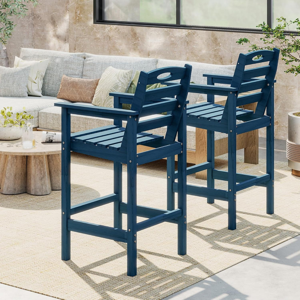 Crefise Tall Adirondack Bar Chairs, Set of 2 - Navy Blue