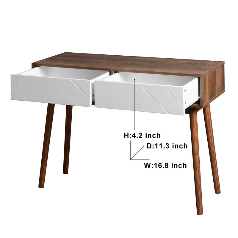 Rustic Entryway Console Table With Carved Panel Drawers And Wood Legs - Natural