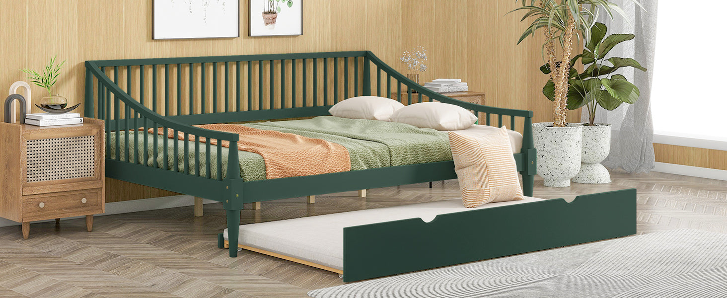 Full Size Daybed with Trundle and Support Legs, Green