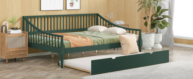 Full Size Daybed with Trundle and Support Legs, Green