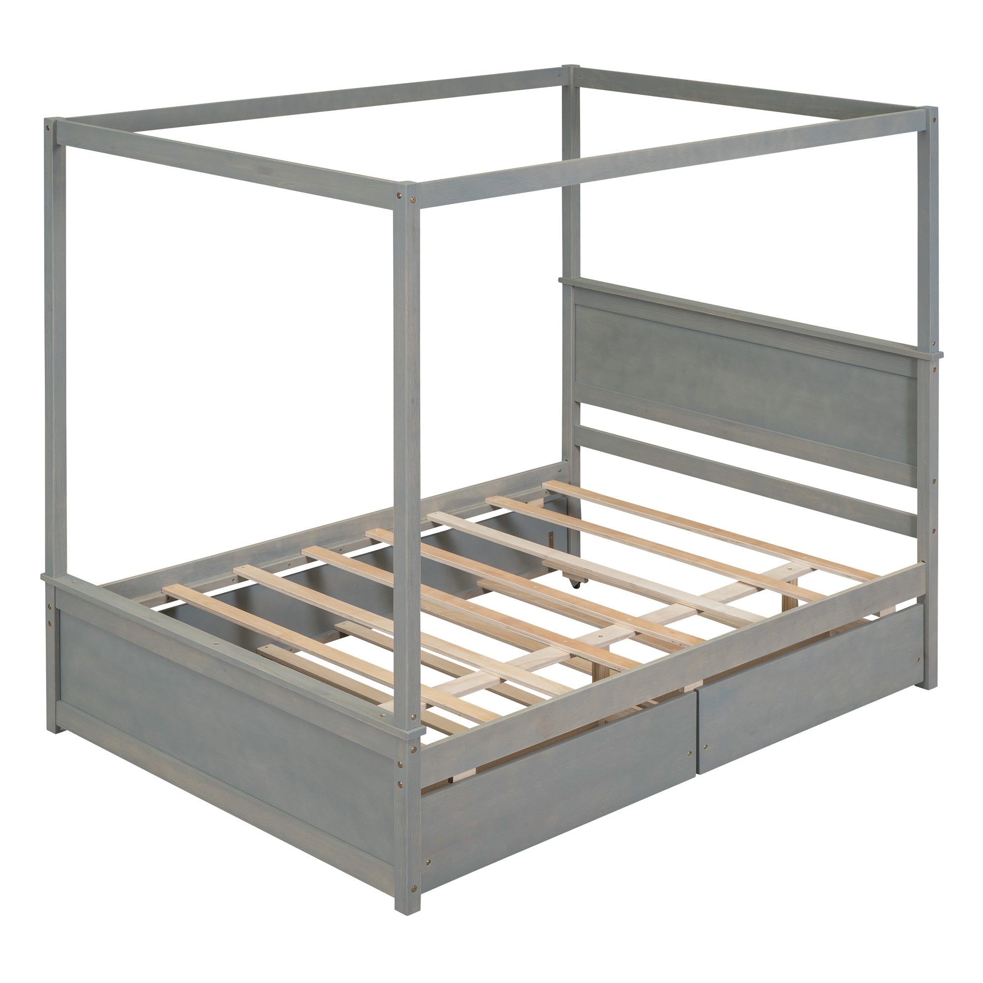 Wood Canopy Bed with Trundle Bed and two Drawers ,Full Size Canopy Platform bed With Support Slats .No Box Spring Needed, Brushed Gray - Atlantic Fine Furniture Melbourne FL