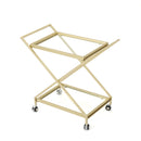 Sherianne - Industrial Bar Cart With Tempered Glass Shelves And Swivel Wheels - Gold