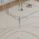 Thick Tempered Glass Top Dining Table & Stainless Steel Legs - Silver