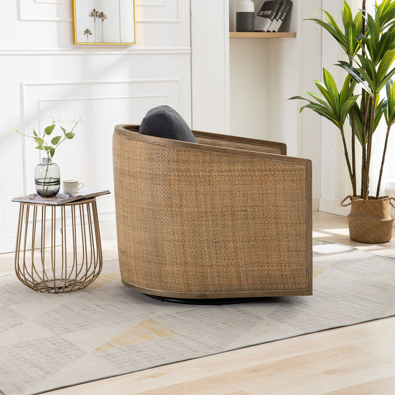 Barrel, Comfy Round Accent Sofa Chair With 360 Degree Swivel, Leisure Arm