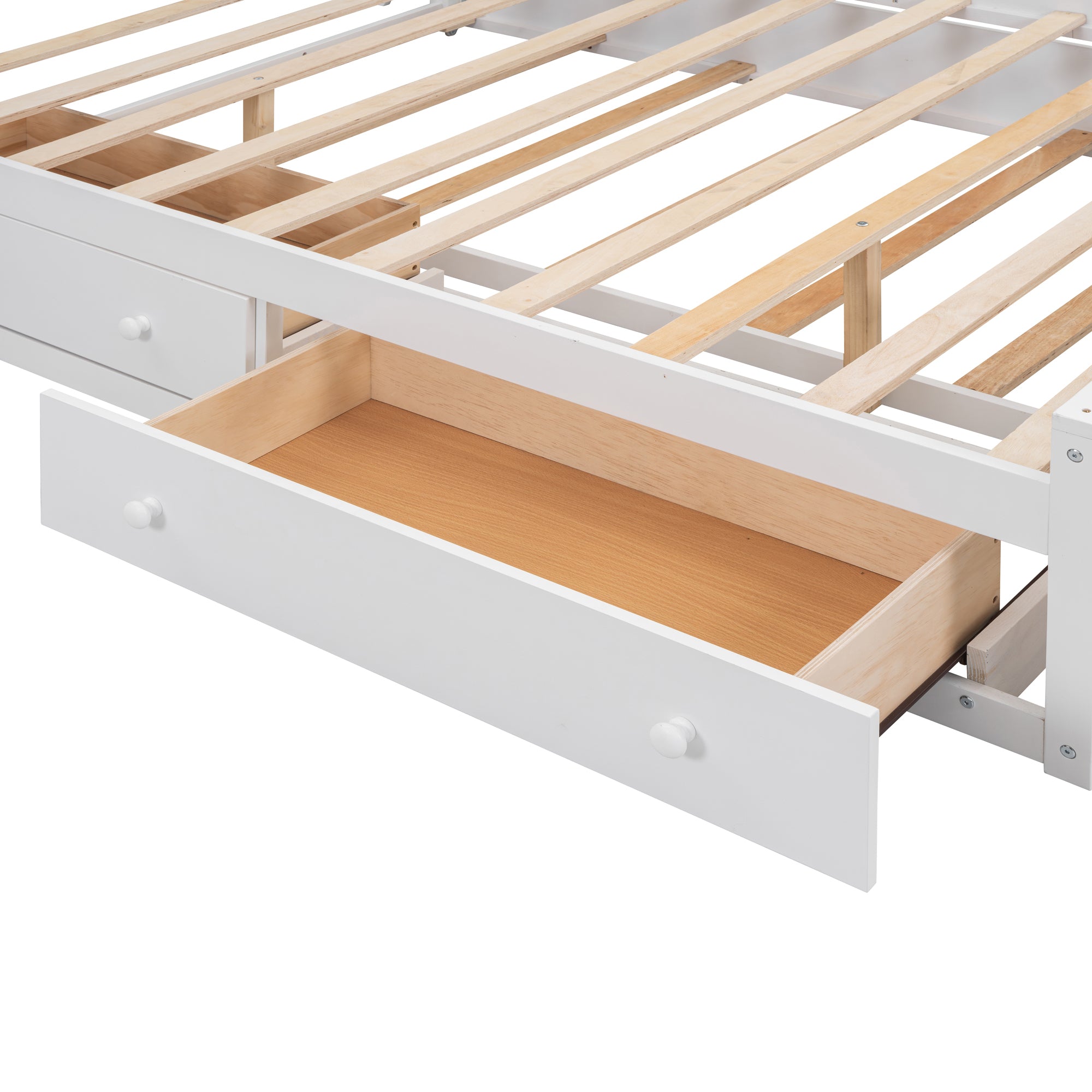 Queen Size Wooden Bed With All-in-One Cabinet, Shelf and Sockets, White