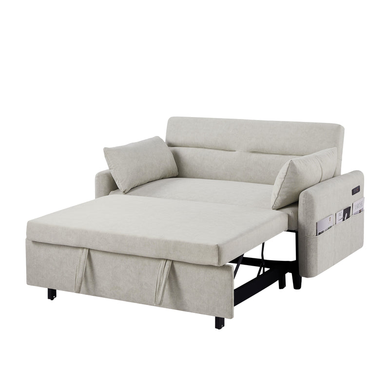 Pull Out Sleep Sofa Bed Loveseats Sofa Couch With Adjsutable Backrest, Storage Pockets, 2 Soft Pillows, USB Ports For Living Room