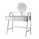 33.9" Mirrored Makeup Vanity Desk With Mirror And Lights, Mirrored Console Vanity Table With 2 Big Drawers & Open Shelf, Dressing Table With Charging Station For Bedroom - Silver