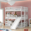 Full-Over-Full-Over-Full Triple Bed with Built-in Ladder and Slide , Triple Bunk Bed with Guardrails, White(OLD SKU :LP000052AAK)