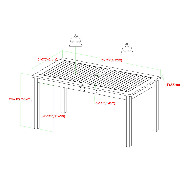 Contemporary Slat Top Acacia Wood Outdoor Dining Table