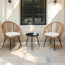 Modern 3 Piece Set, Anti - Spill Round Coffee Table, 2 Rattan Swivel Chairs, Outdoor Patio Furniture For Tea Time - Black / Wood