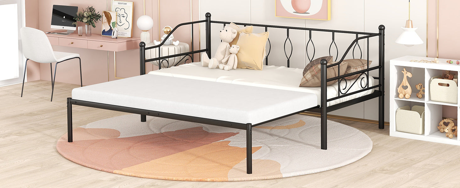 Twin Size Metal Daybed with Trundle, Daybed with Slat No Box required Black - Atlantic Fine Furniture Melbourne FL