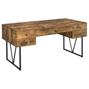 Rustic Industrial Charm Writing Desk With 4 Drawers And Open Shelf