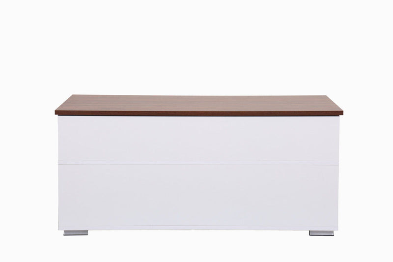 Luna - Coffee Table With Walnut Finish Lift Top, 2 Drawers, And 2 Shelves - White And Brown