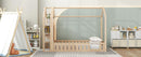 Twin Size Wood House Bed with Fence and Detachable Storage Shelves, Natural