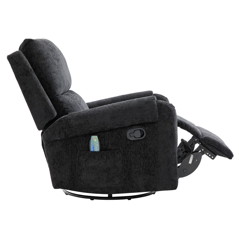 Manual Recliner Massage Chair With Swivel Rocker, 8 Massage Modes, Side Storage Pocket