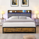 Contemporary Bed Frame With Storage Headboard, Charging Station, LED Lights