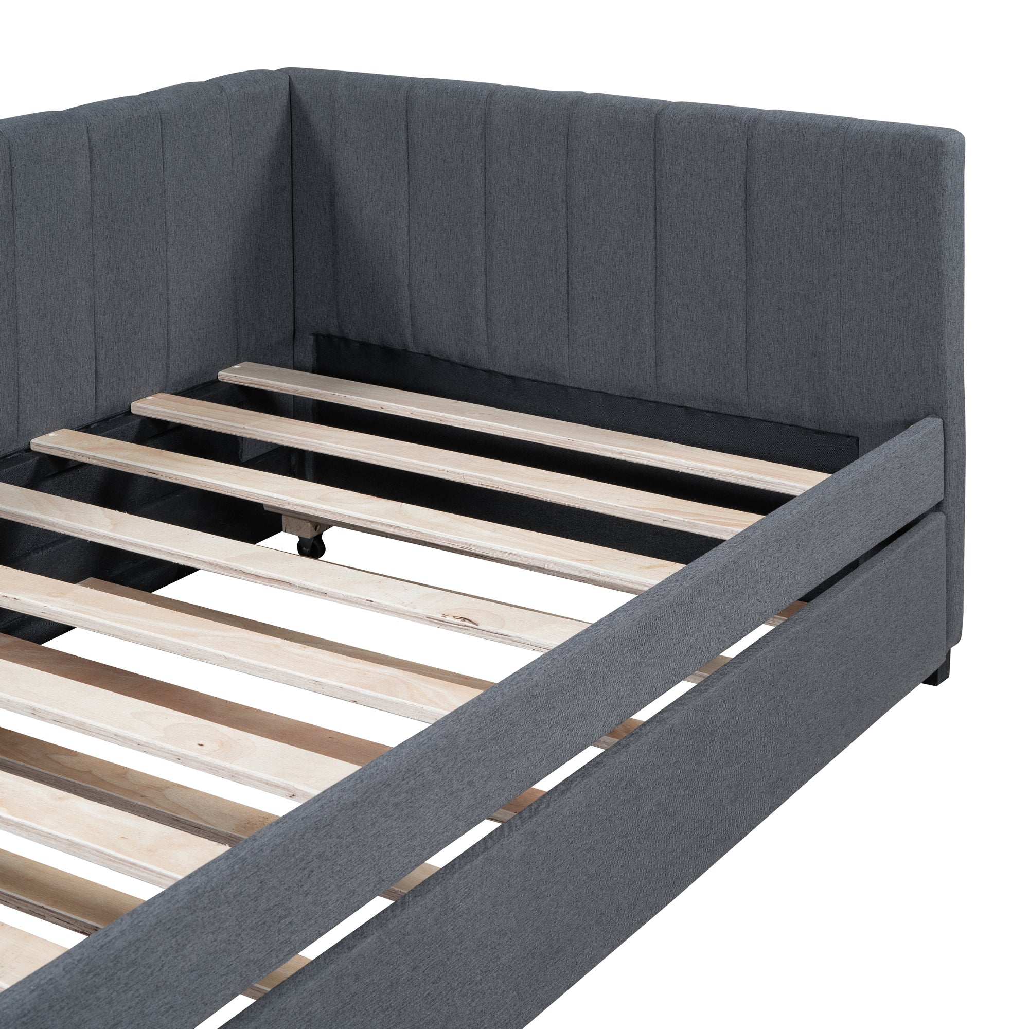 Upholstered Daybed with Trundle Twin Size Sofa Bed Frame No Box Spring Needed, Linen Fabric(Gray) - Atlantic Fine Furniture Melbourne FL
