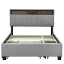 Upholstered Platform Bed With Storage Headboard, Trundle & 2 Drawers And A Set Of Sockets & USB Ports