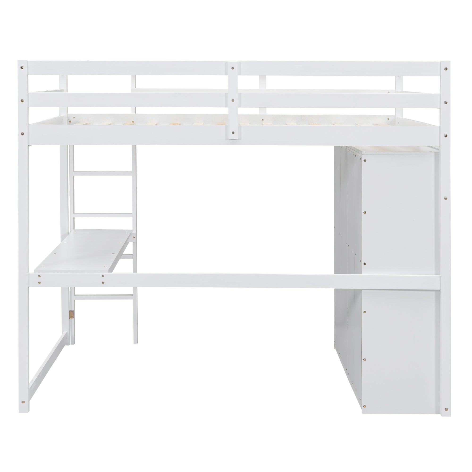 Wood Full Size Loft Bed with Built-in Wardrobe, Desk, Storage Shelves and Drawers, White - Atlantic Fine Furniture Melbourne FL