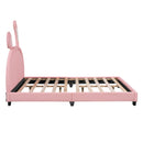 Upholstered Leather Platform Bed With Rabbit Ornament