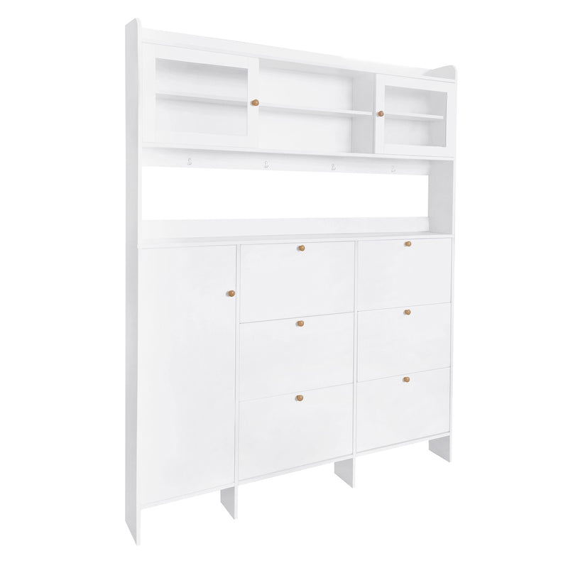 On Trend Multifunctional Tipping Bucket Shoe Cabinet With Storage Shelf & 6 Flip Drawers