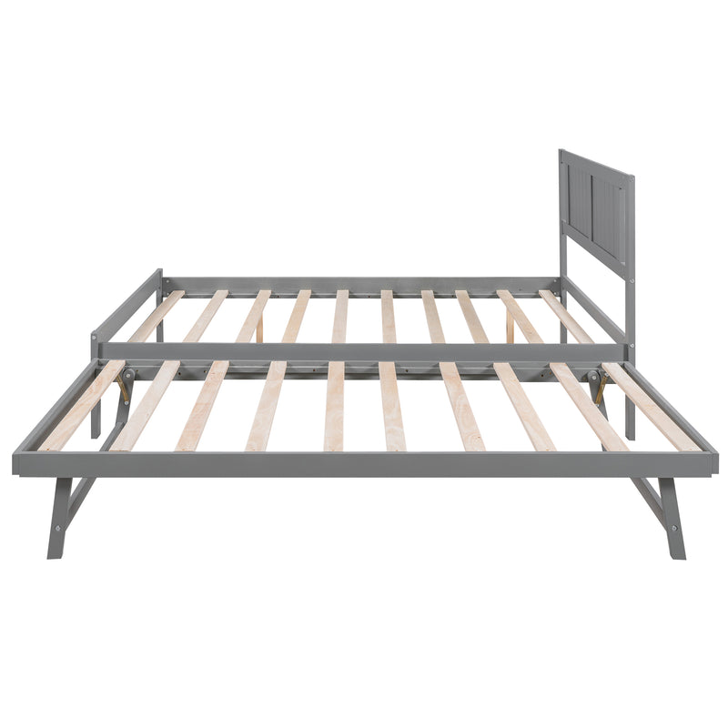 Full Size Platform Bed with Adjustable Trundle,Gray(Old SKU:SM000248AAE)