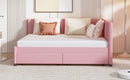 Full Size Upholstered Daybed with 2 Storage Drawers Sofa Bed Frame No Box Spring Needed, Linen Fabric (Pink)