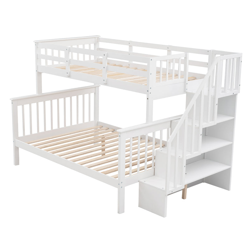 Stairway Twin-Over-Full Bunk Bed with Storage and Guard Rail for Bedroom, White color(OLD SKU :LP000019AAK)