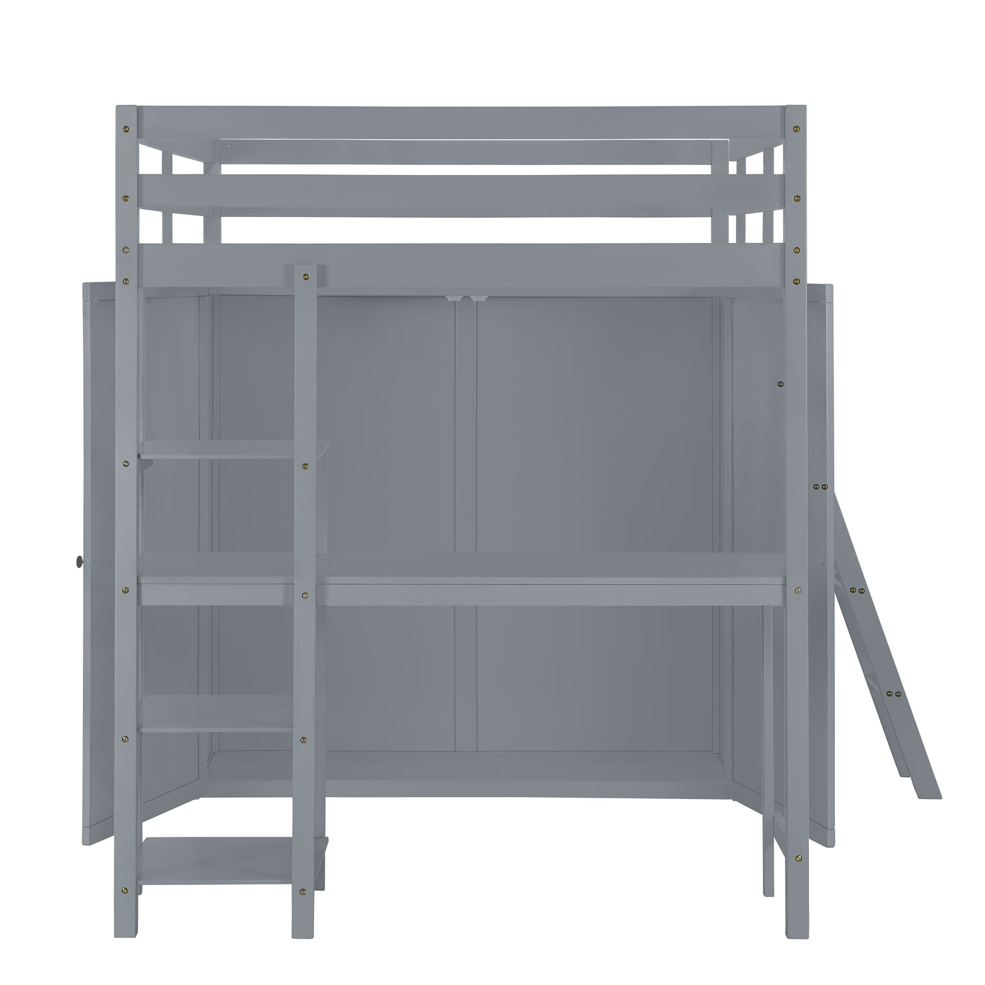 Full Size Loft Bed with Wardrobe and Desk and Shelves, Gray - Atlantic Fine Furniture Melbourne FL