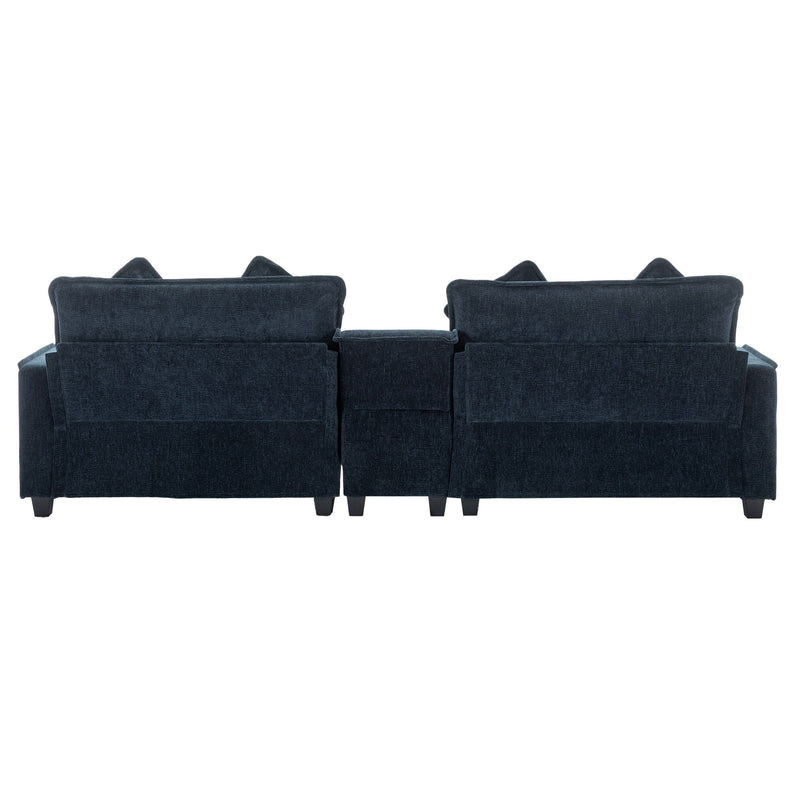 Sectional Sofa Chenille Upholstered Sofa With Two Removable Ottoman, Two USB Ports, Two Cup Holders And Large Storage Box For Living Room